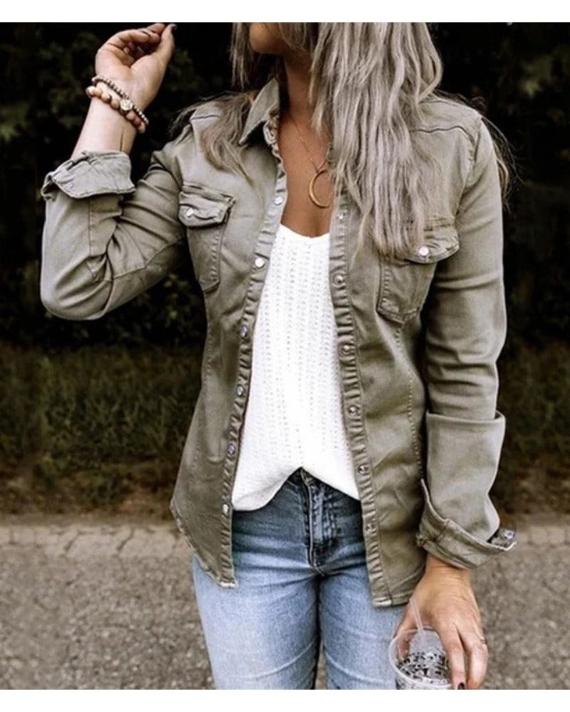 Modische Damenjacke Klassisch Jeans - IdealeKleiden