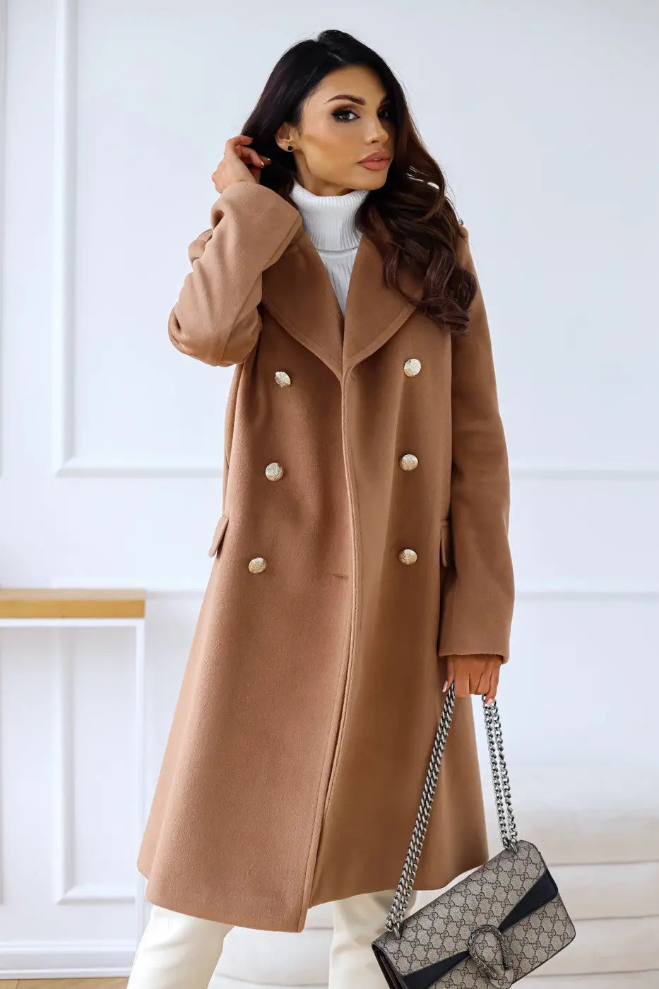 Stylisher Wollmantel Damen Doppelreiher