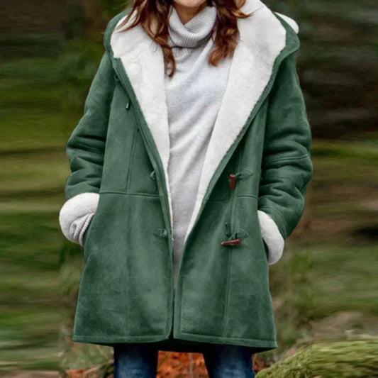 Mantel Damen Winterlich - Fleece Mantel mit Kapuze - IdealeKleiden
