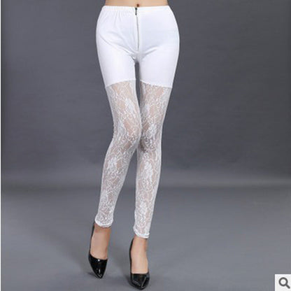 Damen Leggings Mit Spitzen-Detail Hoch Tailliert Elegant
