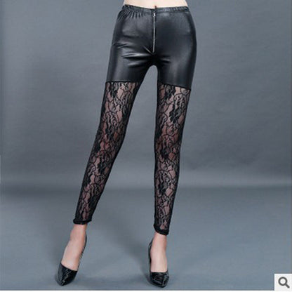 Damen Leggings Mit Spitzen-Detail Hoch Tailliert Elegant
