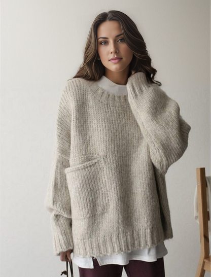 Übergrößer Strickpullover Mit Tasche Bequem