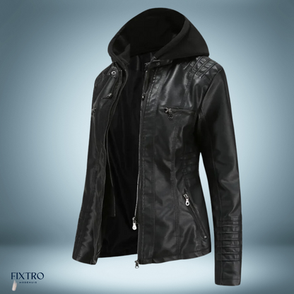 Lederjacke Mit Kapuze Biker Stil - IdealeKleiden