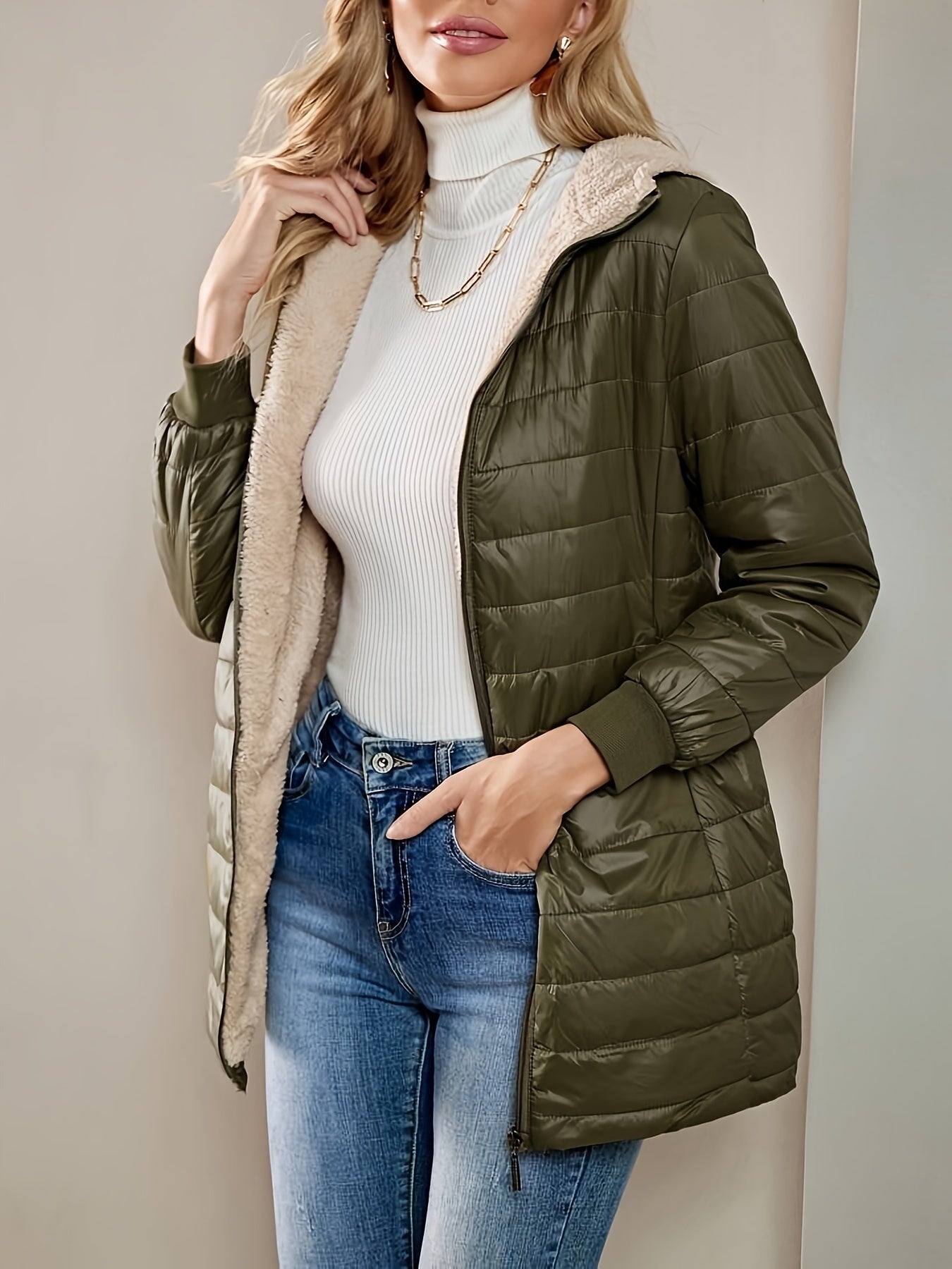 Warme Damenjacke Fleece gefüttert Reißverschluss
