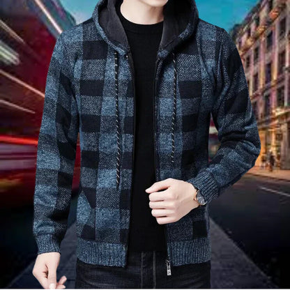 Herrenstrickjacke Hochwertig Karierter Hoodie