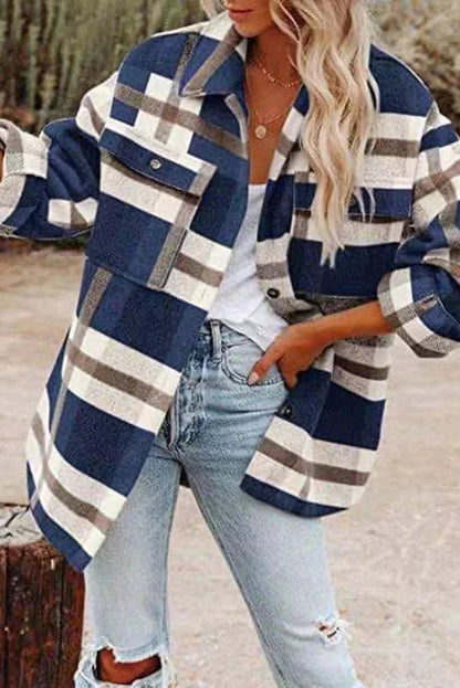 Modische Karo-Jacke Damen mit praktischen Taschen