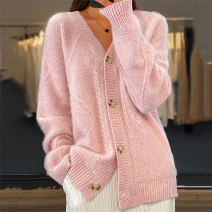 Frauen Strickjacke V-Ausschnitt Modern