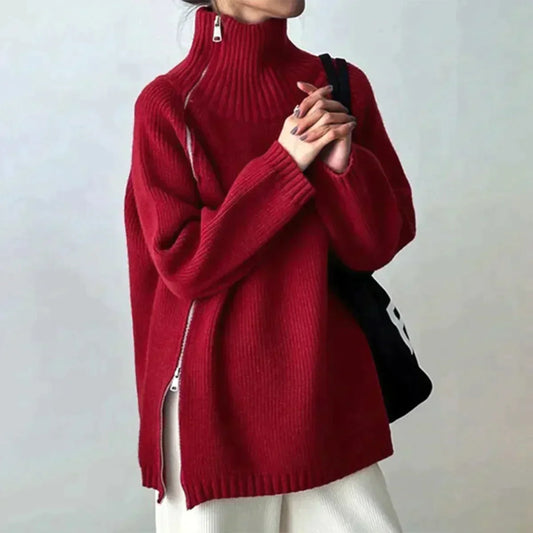 Roter Pullover Damen Hochgeschlossen - IdealeKleiden