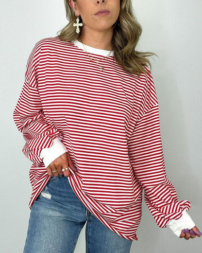 Stylischer Übergrößer Pullover Streifenmuster - IdealeKleiden