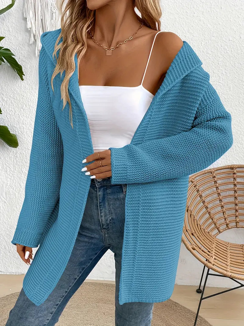 Praktische Strickjacke mit Verstellbarer Kapuze - IdealeKleiden