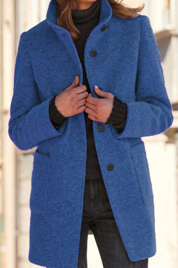Elegante Wolljacke Stehkragen Einfarbig