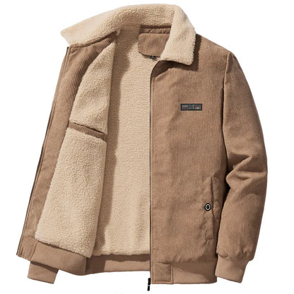 Herren Wintermantel Gerippt Fleece Isolierung Stehkragen