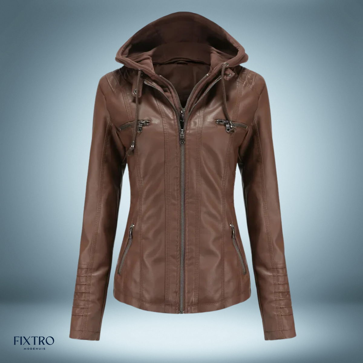 Lederjacke Mit Kapuze Biker Stil
