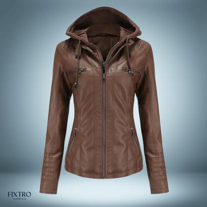 Lederjacke Mit Kapuze Biker Stil