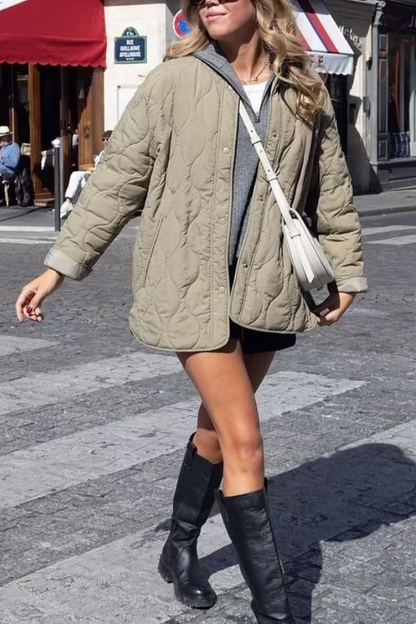 Stylische Winterjacke Rundhals Lockere Passform