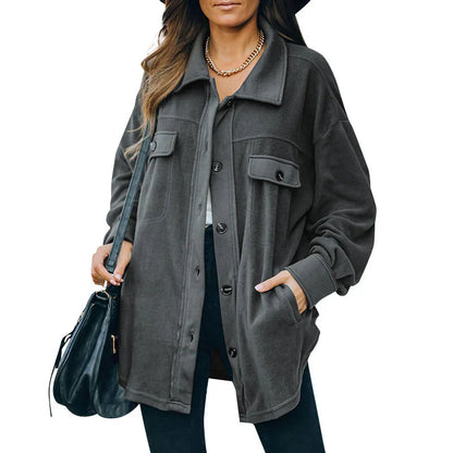 Fleece-Jacke Damen Warm Knopfverschluss