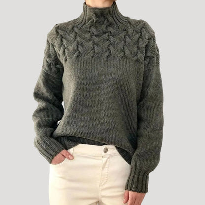 Damen Frühjahrspullover Zopf Muster Hochkragen