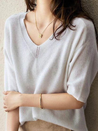 Weicher Damen Pullover Cashmere Elegant V-Ausschnitt - IdealeKleiden