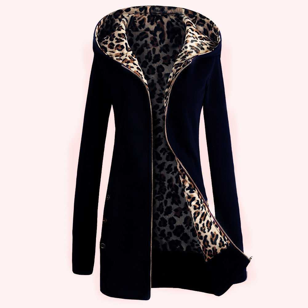 Damen Pulloverjacke Leopard Innenfutter Trendy Style