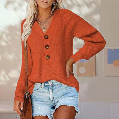 Damen Strickpullover Herbst Bequem V-Ausschnitt