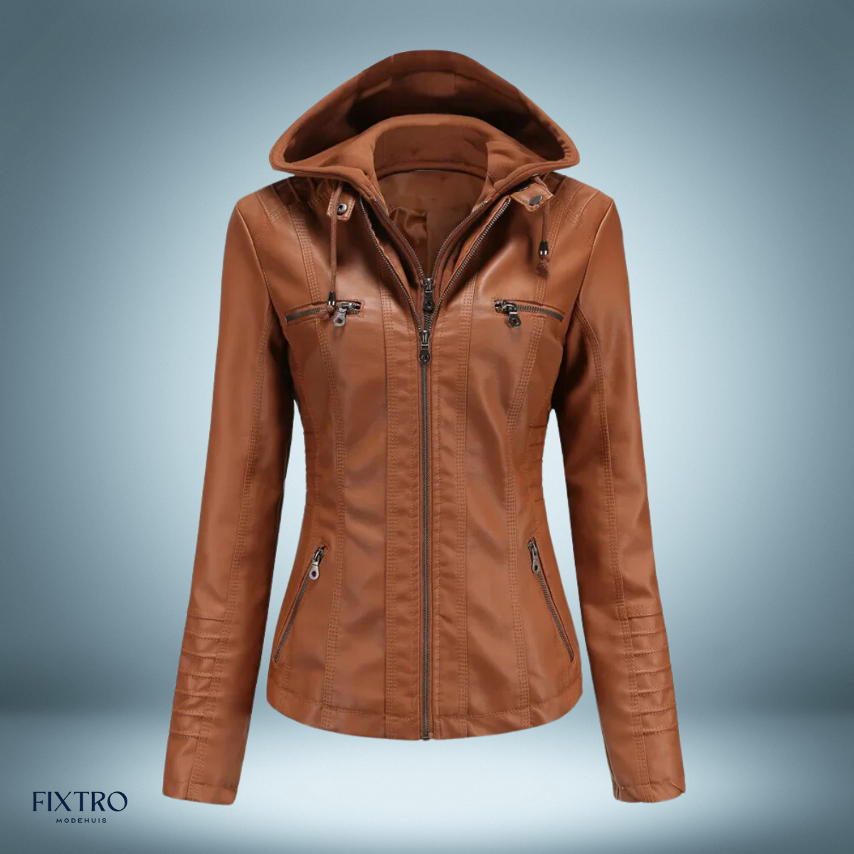 Lederjacke Mit Kapuze Biker Stil