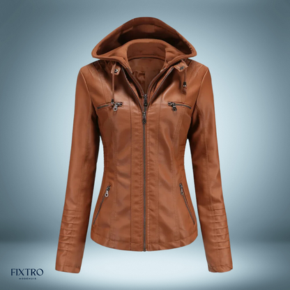 Lederjacke Mit Kapuze Biker Stil