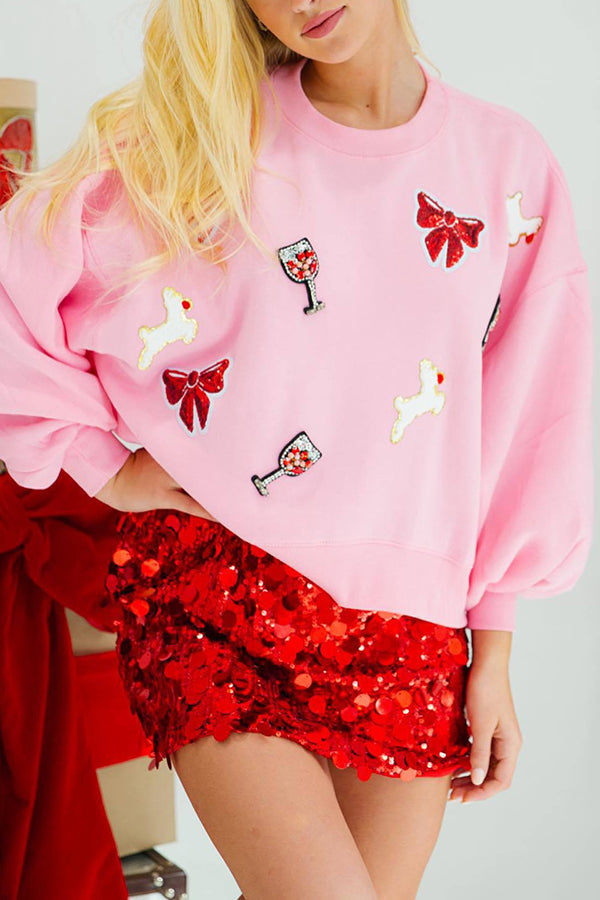 Weihnachts-Sweatshirt Frauen Pailletten Lockere Ärmel