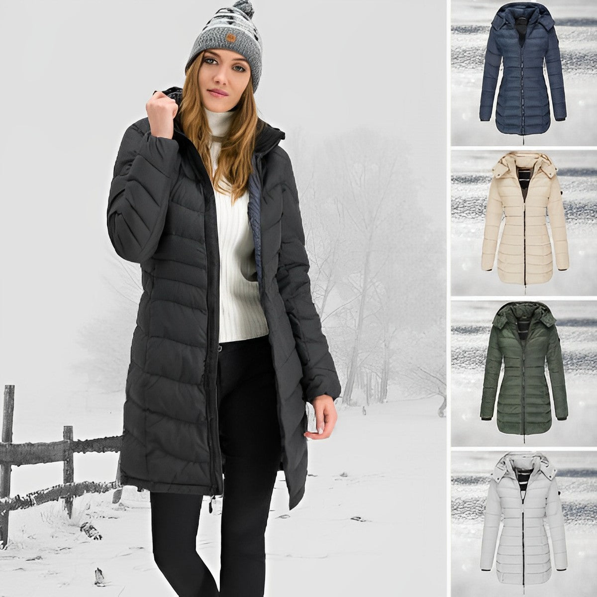 Warmes Winterkleid Daunenjacke Kapuze - IdealeKleiden