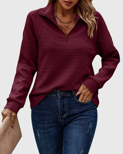 Damen Pullover Langarm Bequem Reißverschluss