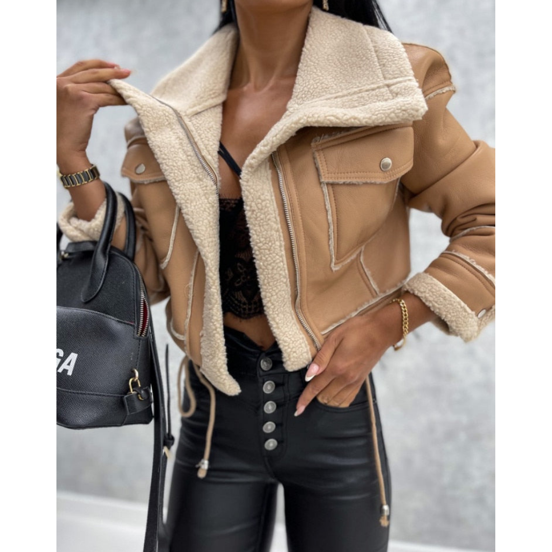 Kurze Warme Winterjacke Reißverschluss Damen