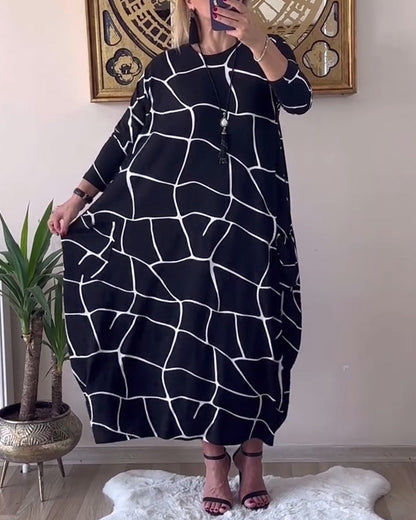 Damenkleid Rundhals Langarm Mit Tasche - IdealeKleiden