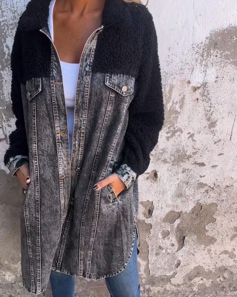 Stylische Denimjacke Revers Einreiher