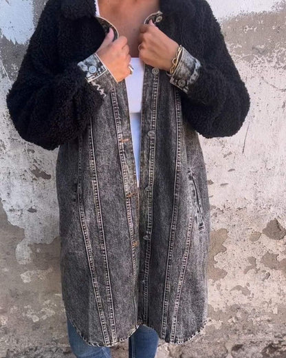 Stylische Denimjacke Revers Einreiher - IdealeKleiden
