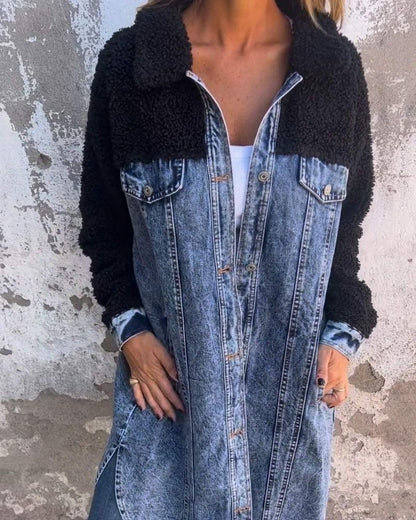 Stylische Denimjacke Revers Einreiher
