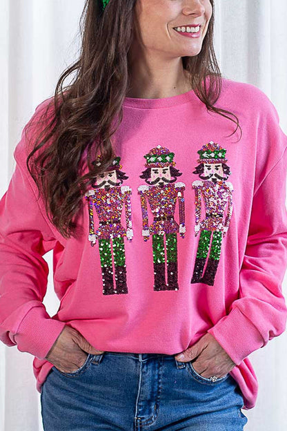 Weihnachts-Sweatshirt Glitzer Pailletten Casual