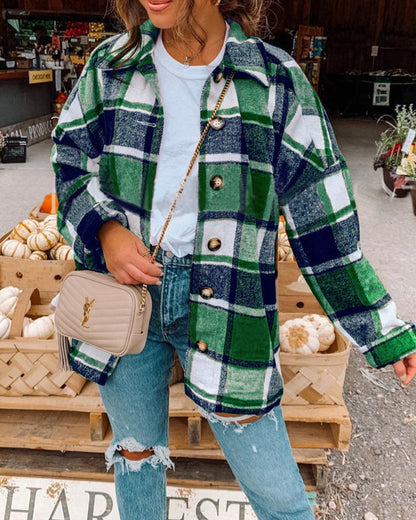 Stylische Karo-Jacke Mit Knöpfen
