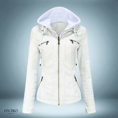 Lederjacke Mit Kapuze Biker Stil