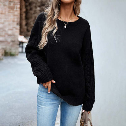 Eleganter Einfarbiger Pullover Mit Rippenbündchen