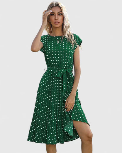 Damen Kleid Elegant Kurzarm Faltenrock