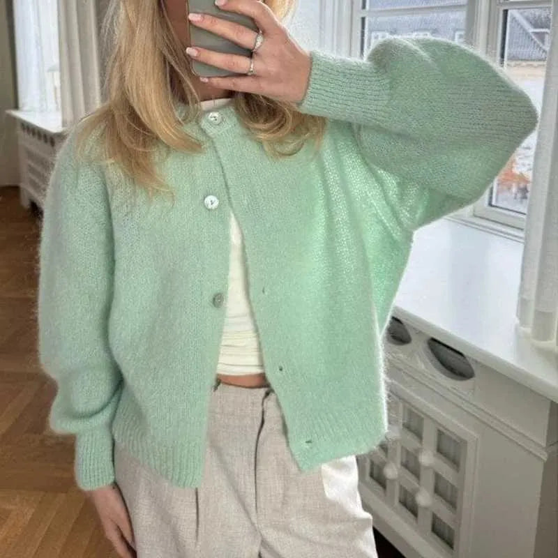 Damen Pullover Knopfverschluss Elegent