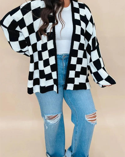 Übergroße Strickjacke Kariert Oversized