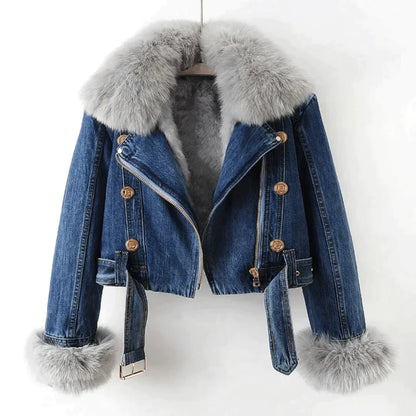 Elegante Damenkleidung Denim &amp; Pelz