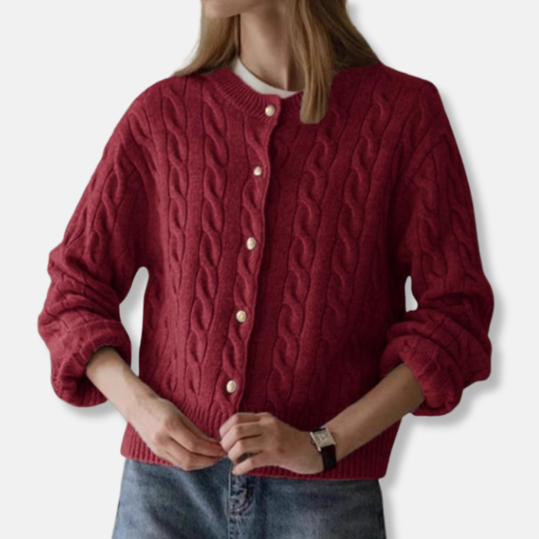 Wolle Strickjacke Kurz Rundhals Pullover