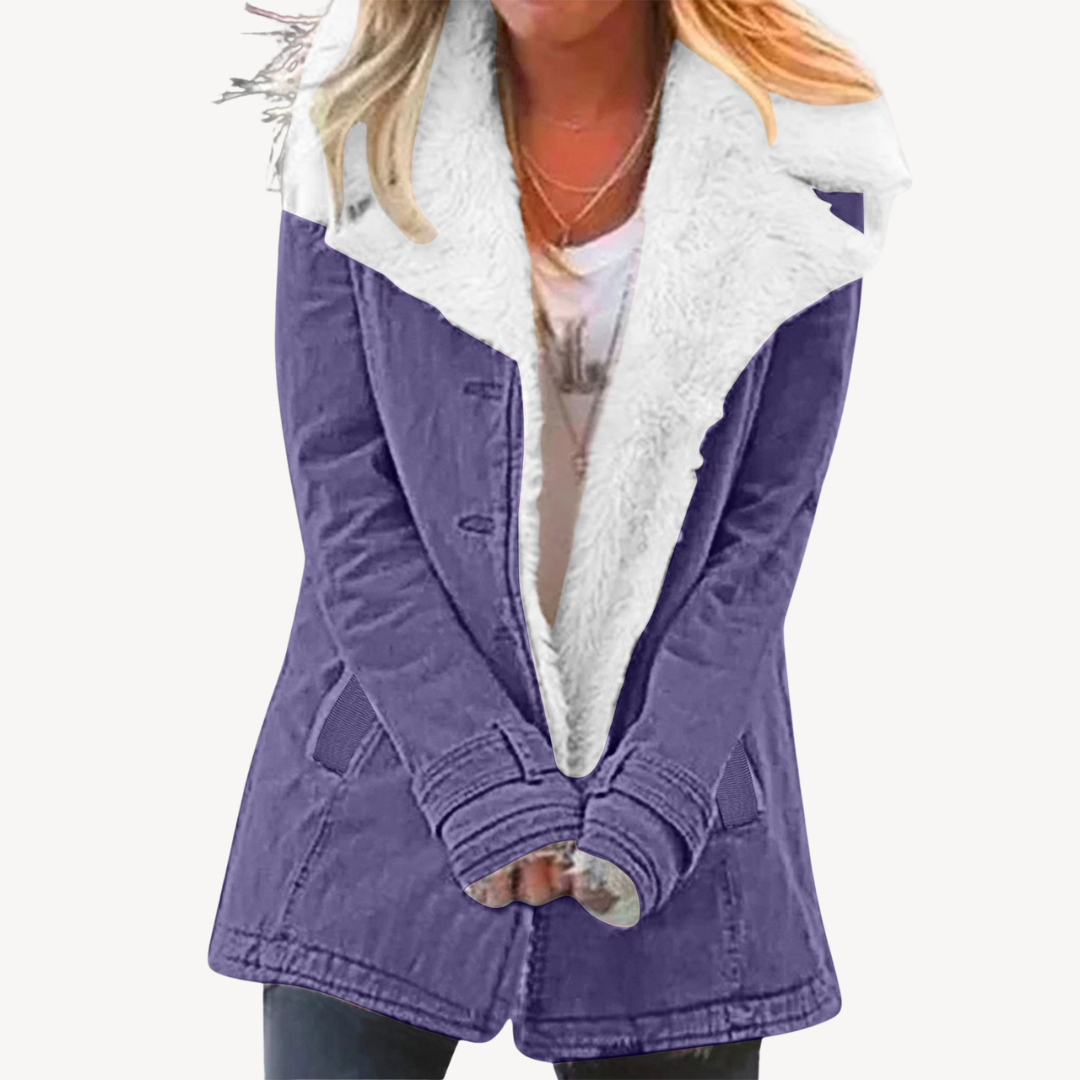 Damen Sherpa Fleece Denimjacke Warm