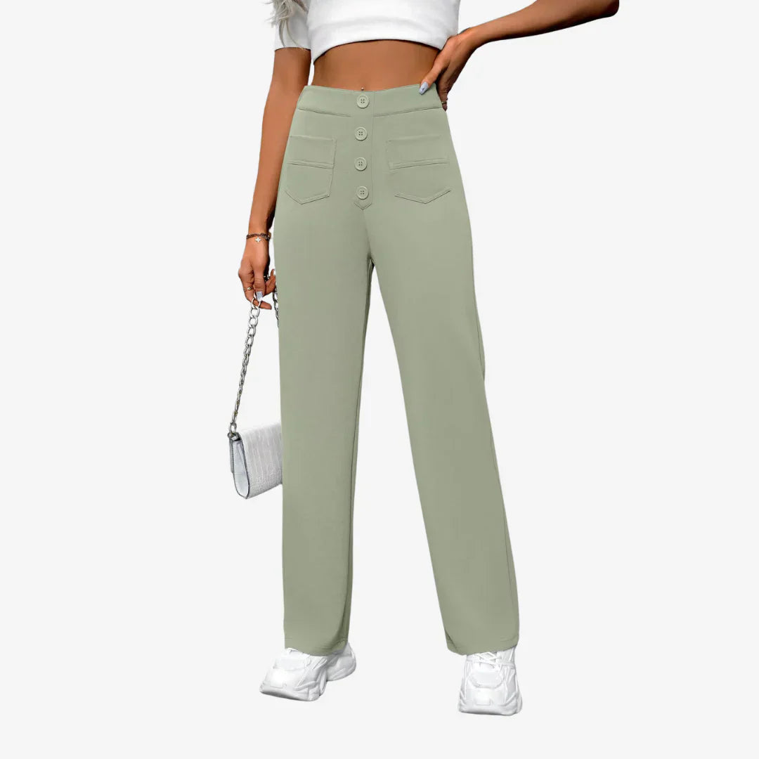 Damen Hose Hoch Tailliert Gerades Bein