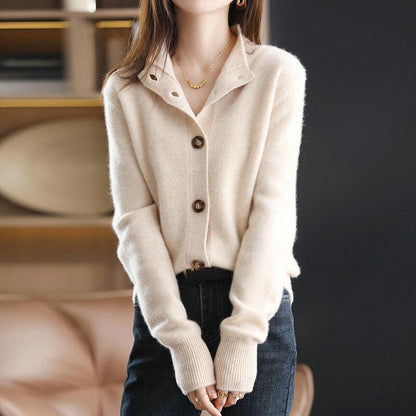 Strickjacke Wollmischung Lässig Rippbündchen Knöpfe