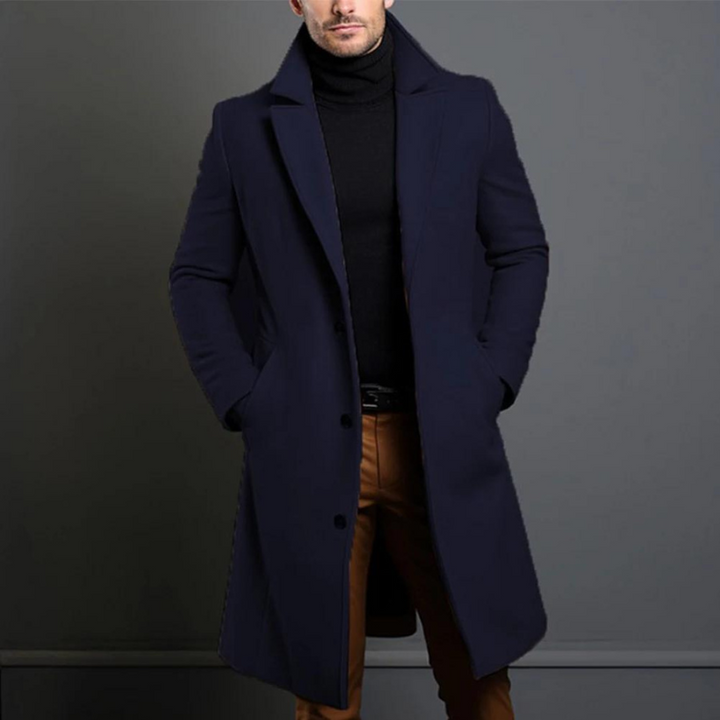 Langer Herren Trenchcoat Elegant Schwarz