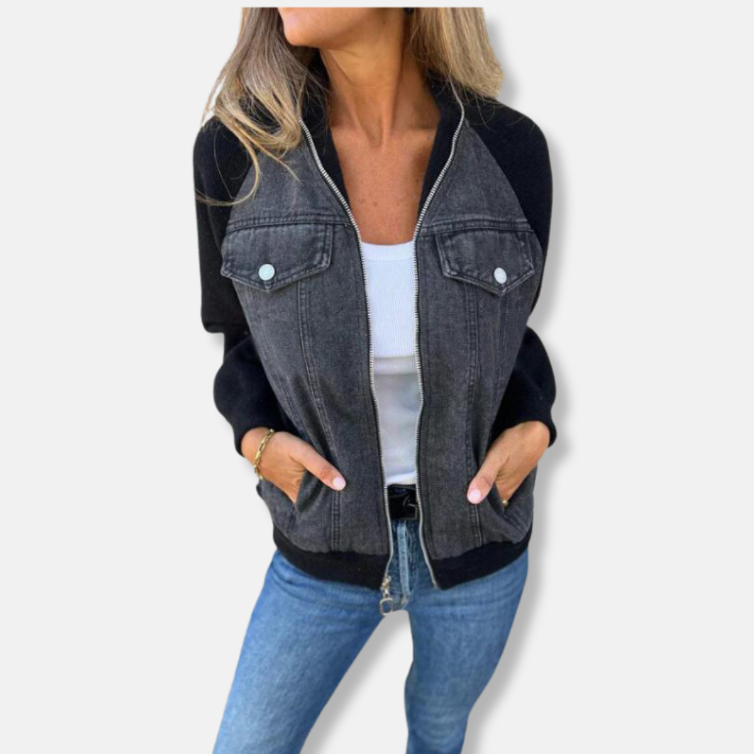 Bomberjacke Denim Style Reißverschluss Regular Fit