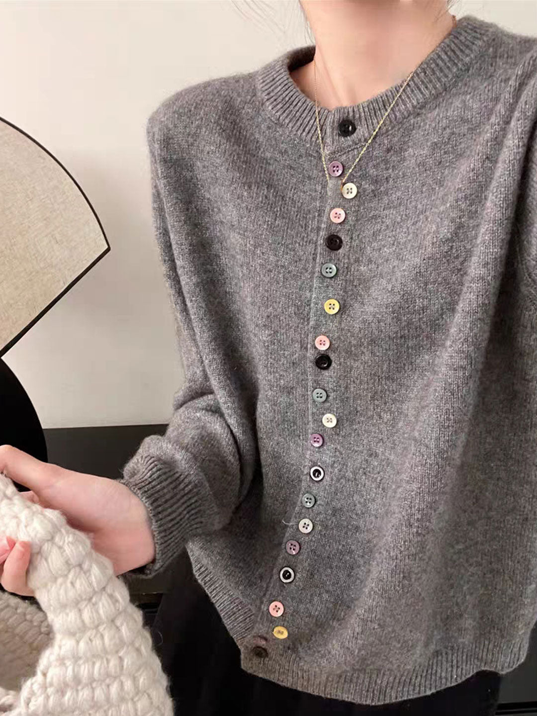 Farbenfroher Cardigan Rundhals Weich Bunt