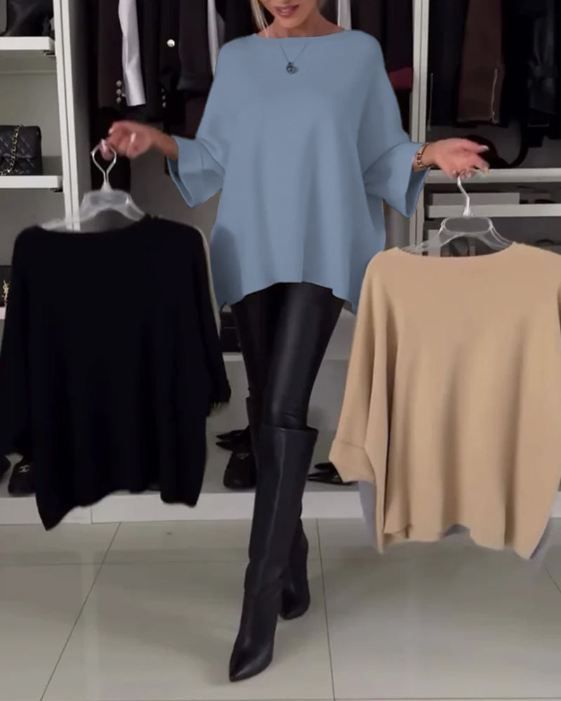 Elegante Pullover Damen Unifarben Rundhals
